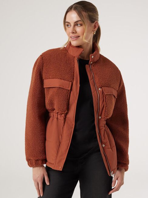 Paige Teddy Puffer Jacket, Red, hi-res