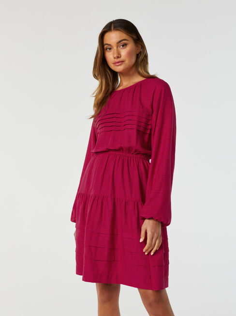 Hannah Pintuck Dress, Red, hi-res