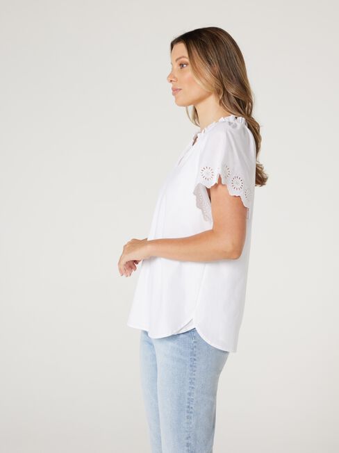 Cali Flutter Slv Blouse, White, hi-res