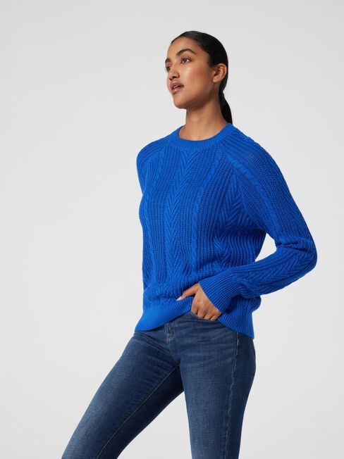Lawrence Raglan Cable Knit, Blue, hi-res