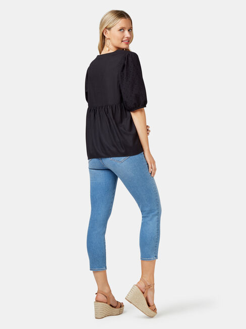 Lilah Broderie Sleeve Blouse, Black, hi-res