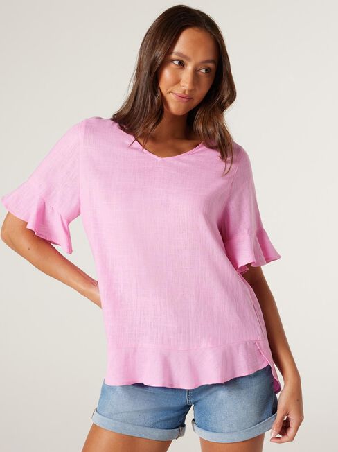 Avrel Ruffle Hem Top, Blush Pink, hi-res