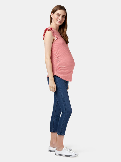 Tracey Maternity Frilled Sleeve Tee, Stripe, hi-res
