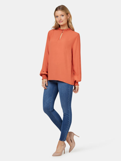 Freya Frill High Neck Top, Orange, hi-res