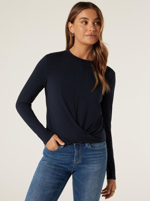 Dionne Twist Hem Jersey Top, Navy, hi-res