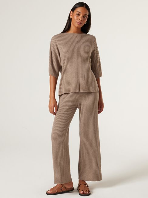 J-Luxe Chunky Ribbed T-Shirt, Taupe, hi-res