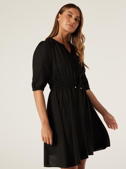 Etta V-Neck Dress, Black, hi-res