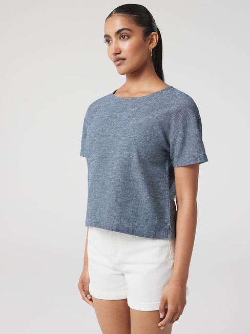 Nina Linen Tee, Navy, hi-res
