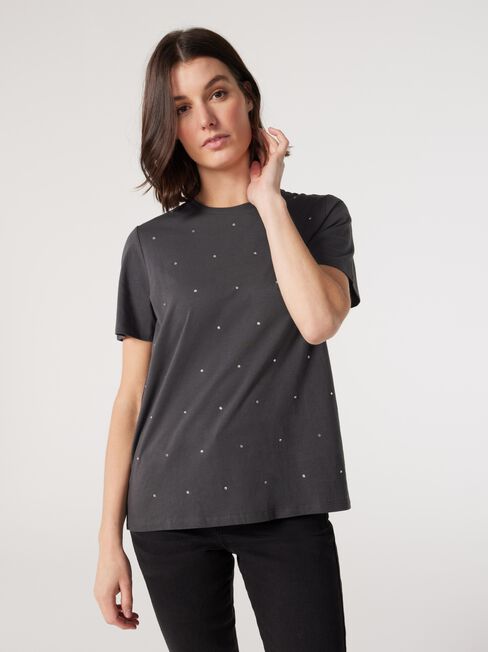 Erin Stud Detail Tee, Grey, hi-res