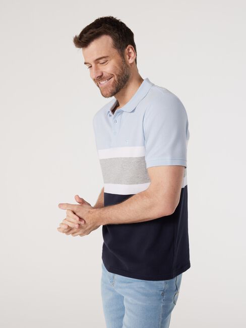 SS Wells Panel Stripe Polo, Blue, hi-res