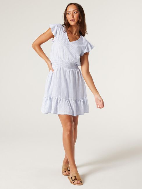 Sia Dress, White/Blue Stripe, hi-res