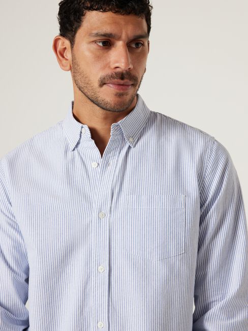 Austin Stripe Shirt, White/Blue Stripe, hi-res