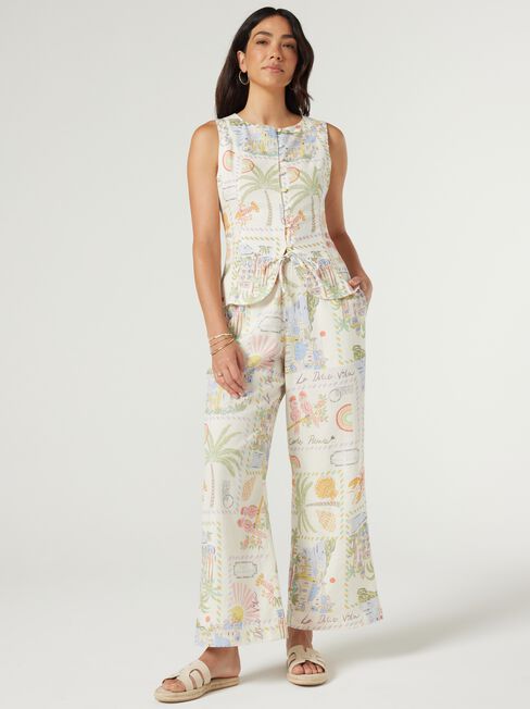 Jenna Linen Button Thru Top, Print, hi-res