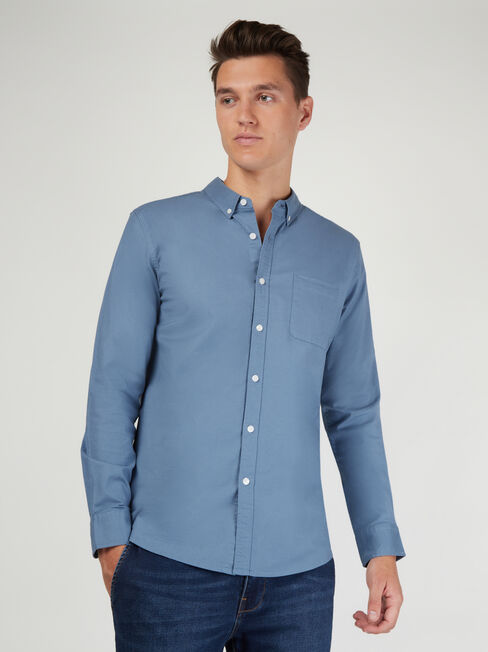 Heston Oxford Long Sleeve Shirt, Blue, hi-res