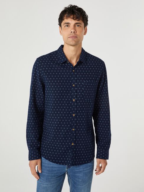 LS Rhodes Print Shirt, Blue, hi-res