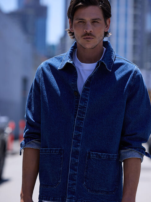 Milan Denim Overshirt, Bright Indigo, hi-res
