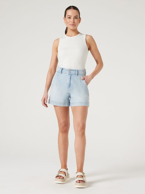 Georgia Tummy Trimmer Denim Short, Blue, hi-res