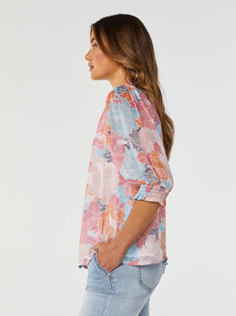 Reef Lurex Puff Sleeve Blouse, Floral, hi-res