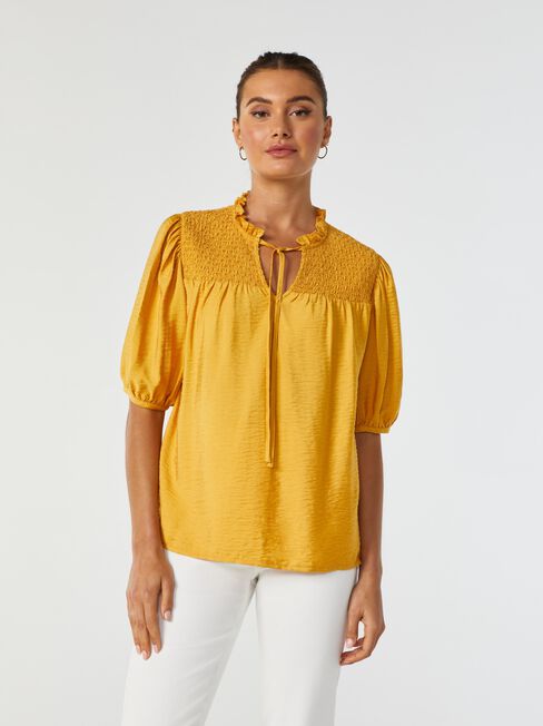 Jessie Shirred Yoke Top, Yellow, hi-res