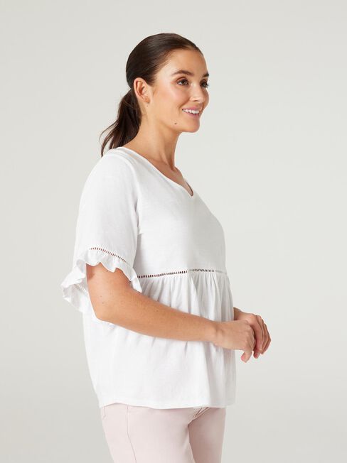Lola Ruffle Jersey Top, White, hi-res