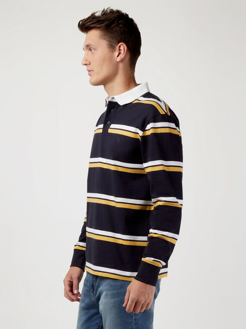 LS Carson Stripe Rugby Polo, Blue, hi-res