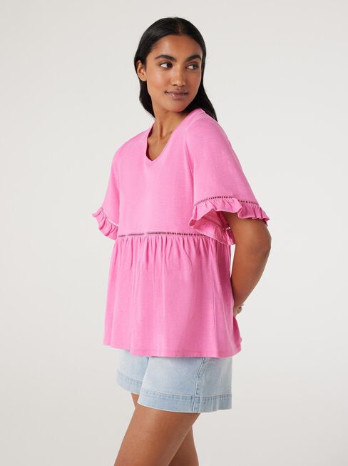 Lola Ruffle Jersey Top, Pink, hi-res