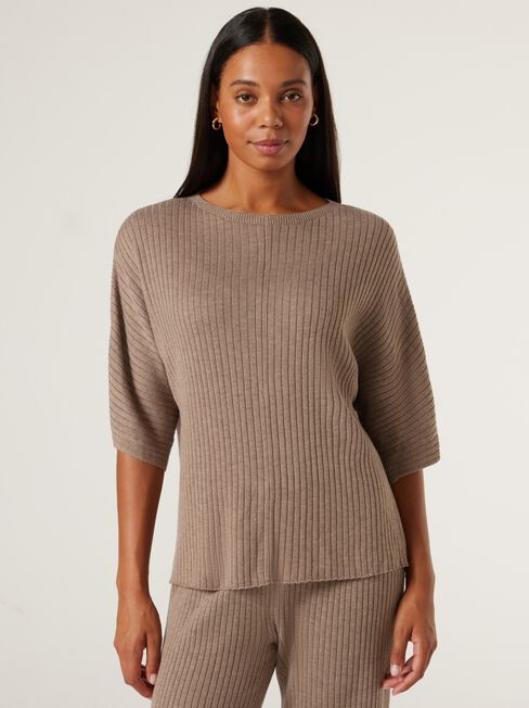 J-Luxe Chunky Ribbed T-Shirt, Taupe, hi-res