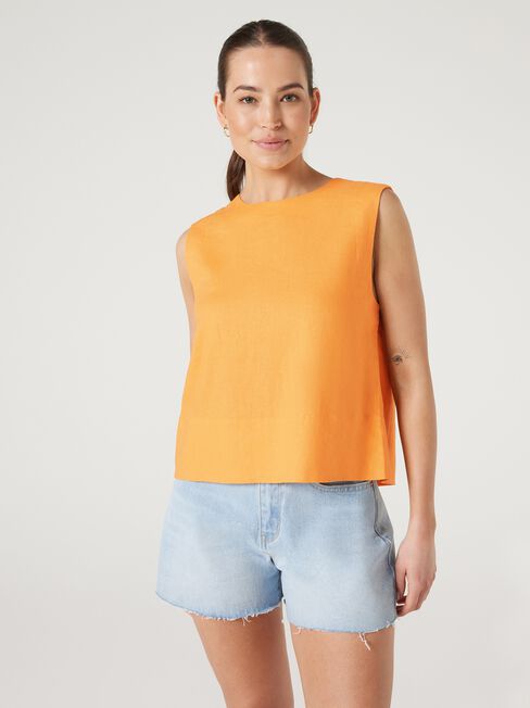 Maddy Linen Tank, Orange, hi-res