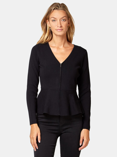 Charlotte Peplum Cardigan, Black, hi-res