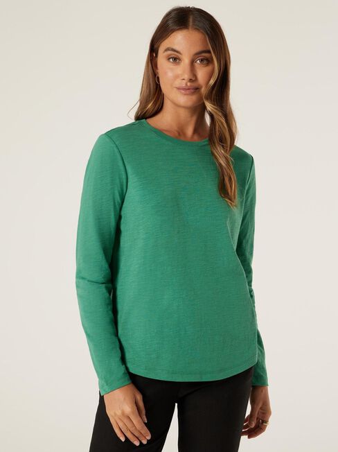 Essential Long Sleeve Crew Neck, Emerald Green, hi-res