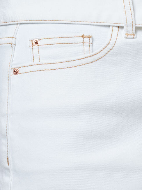 Martha Contrast Stitch Denim Skirt, White, hi-res
