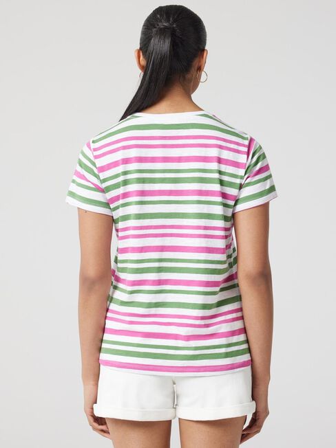 Essential Slub Pocket Tee, Green/Pink Multi, hi-res