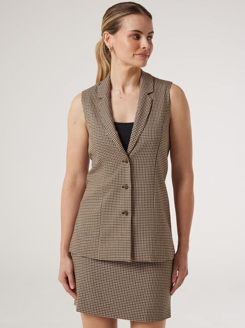 Leyton Longline Waistcoat, Brown, hi-res