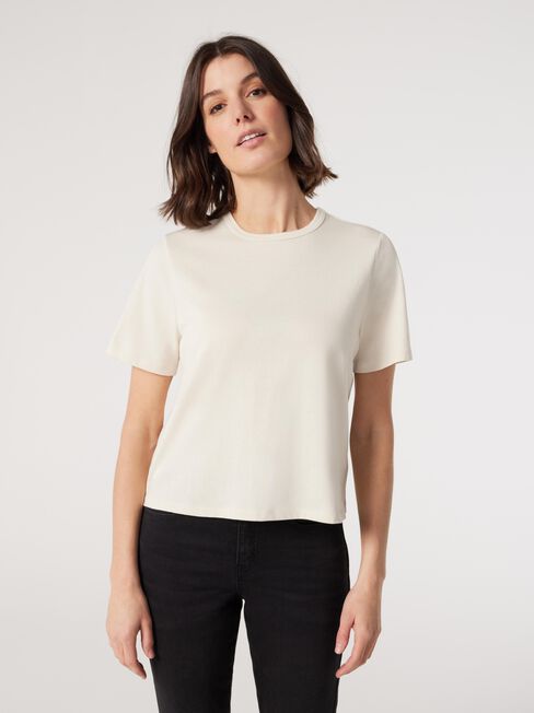 Essential Relaxed Crop Tee, Stone, hi-res