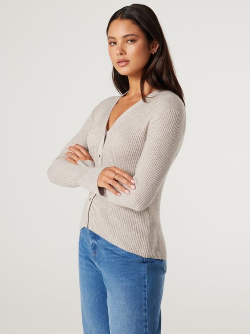 Isla Fine Gauge Cardigan, Oatmeal, hi-res