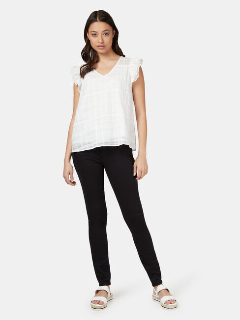 Freya Textured Frill Sleeve Top, White, hi-res