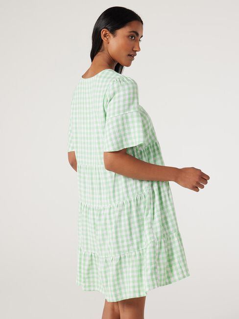 Lilah Tiered Dress, Green Gingham, hi-res