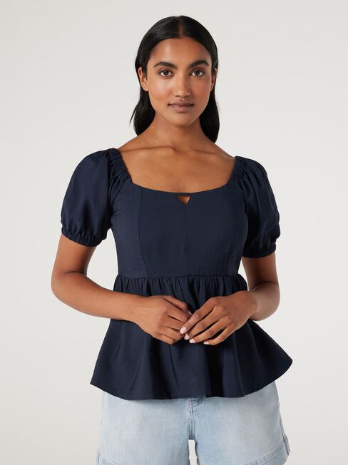 Chantel Peplum Hem Top, Ink, hi-res
