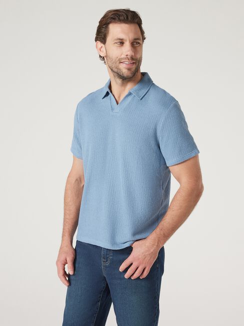 Short Sleeve Jasper Textured Polo, Blue, hi-res