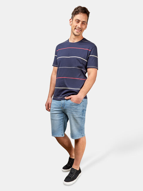 Kingston Short Sleeve Stripe Crew Tee, Blue, hi-res