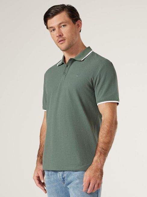 Nash Tipped Short Sleeve Polo, Moss, hi-res