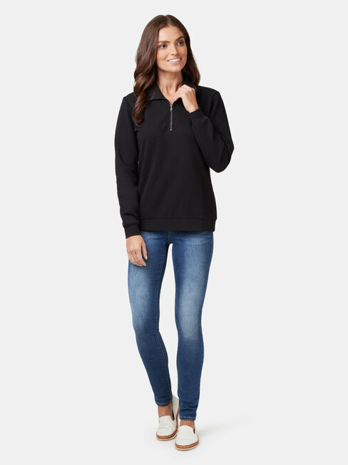 Zip Front Sweat, Black, hi-res