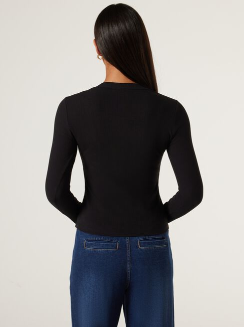 J-Luxe Henley Top, Black, hi-res
