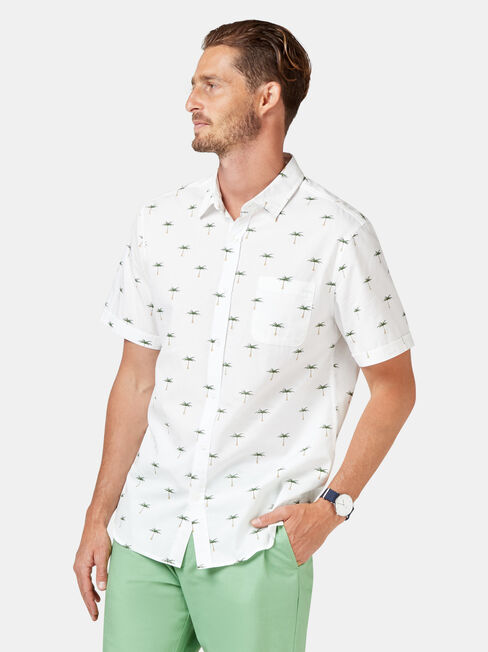 Palms Short Sleeve Print Shirt, White, hi-res