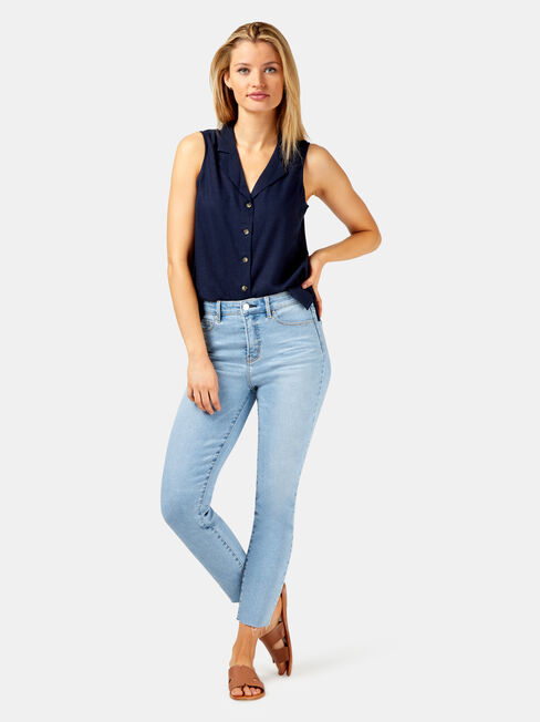 Jenny Button Thru Sleeveless Shirt, Blue, hi-res