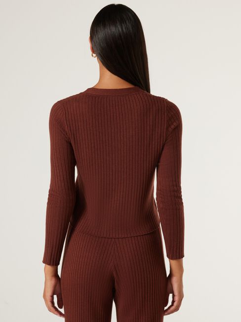 J-Luxe Chunky Ribbed Button Through, Brick, hi-res