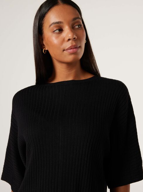 J-Luxe Chunky Ribbed T-Shirt, Black, hi-res