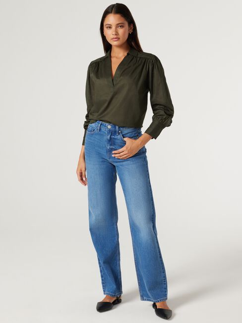 Annemarie Cotton Popover, Green, hi-res