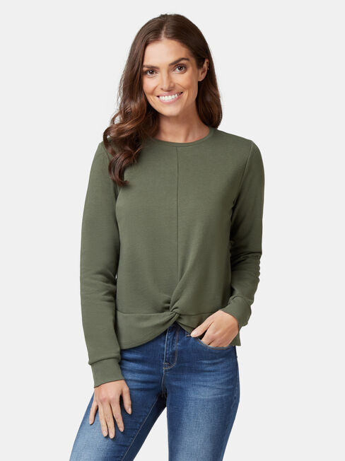 Natasha Twist Front Sweater, Green, hi-res