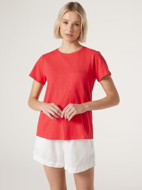 Essential Slub Pocket Tee, Candy Apple, hi-res